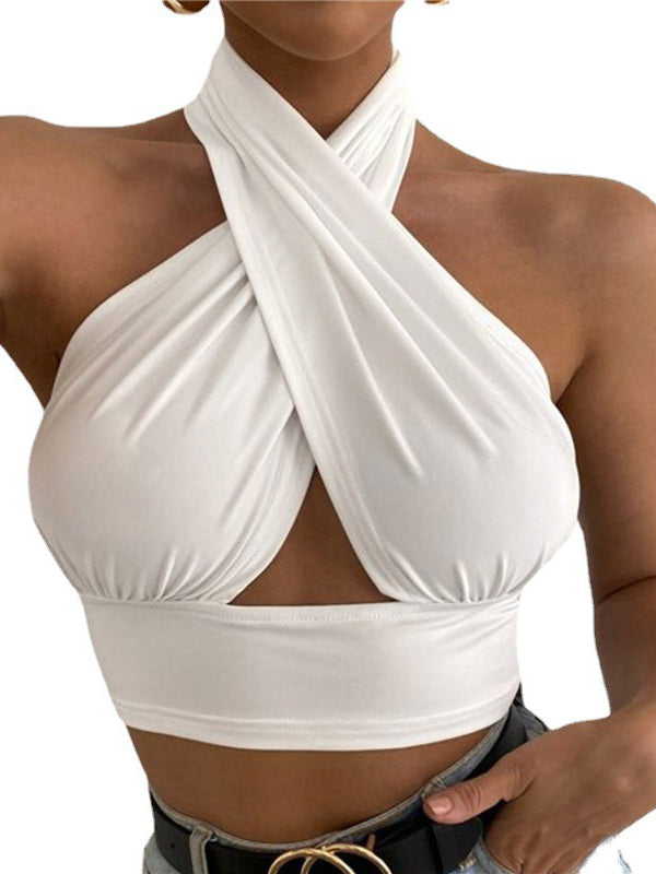 ZASUWA Female Sexy Cross Halter Hollow Out Backless Tanks
