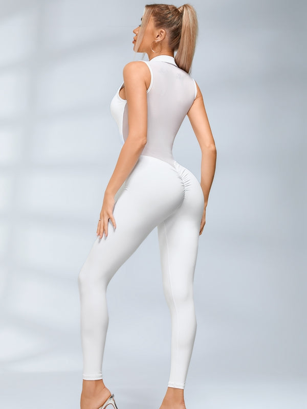 ZASUWA Female Sexy Sheer Mesh Back Deep V Back Scrunch Bum Zipper Jumpsuit