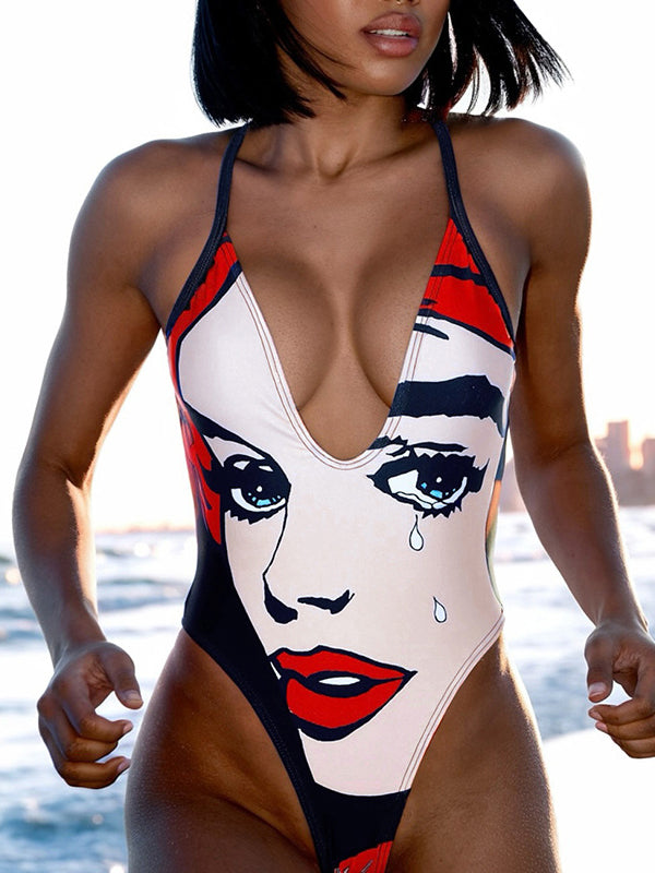 ZASUWA Female Deep V Sexy 3D Digital Printing Print One Piece