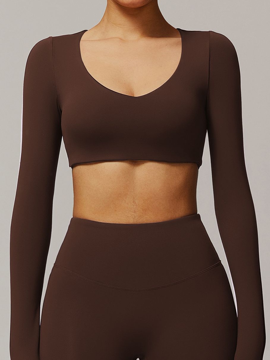 ZASUWA Female Solid Color V-neck Quick Dry Long Sleeves