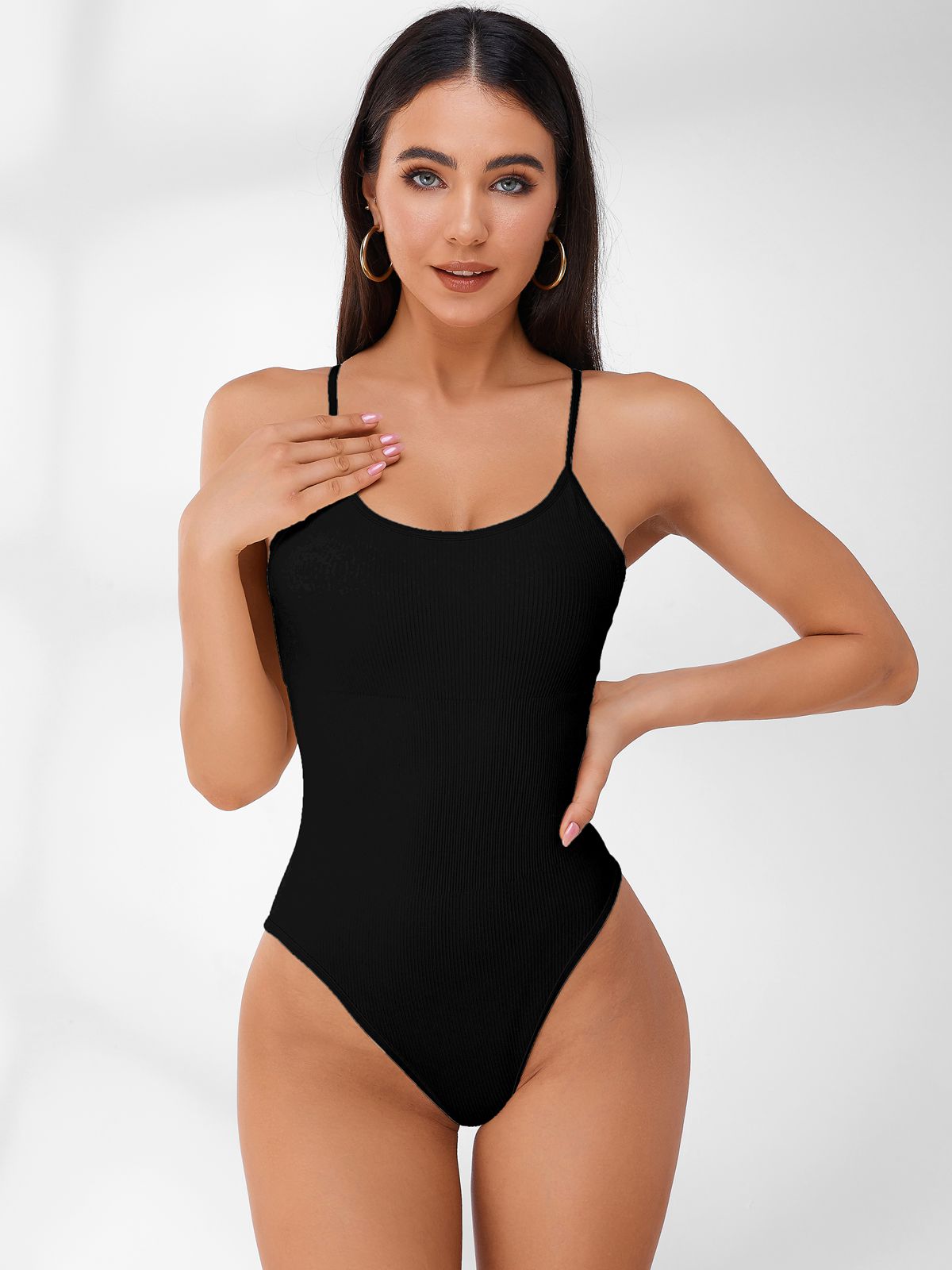ZASUWA Female Sleeveless Ribbed Adjustable Straps Short Bodysuit