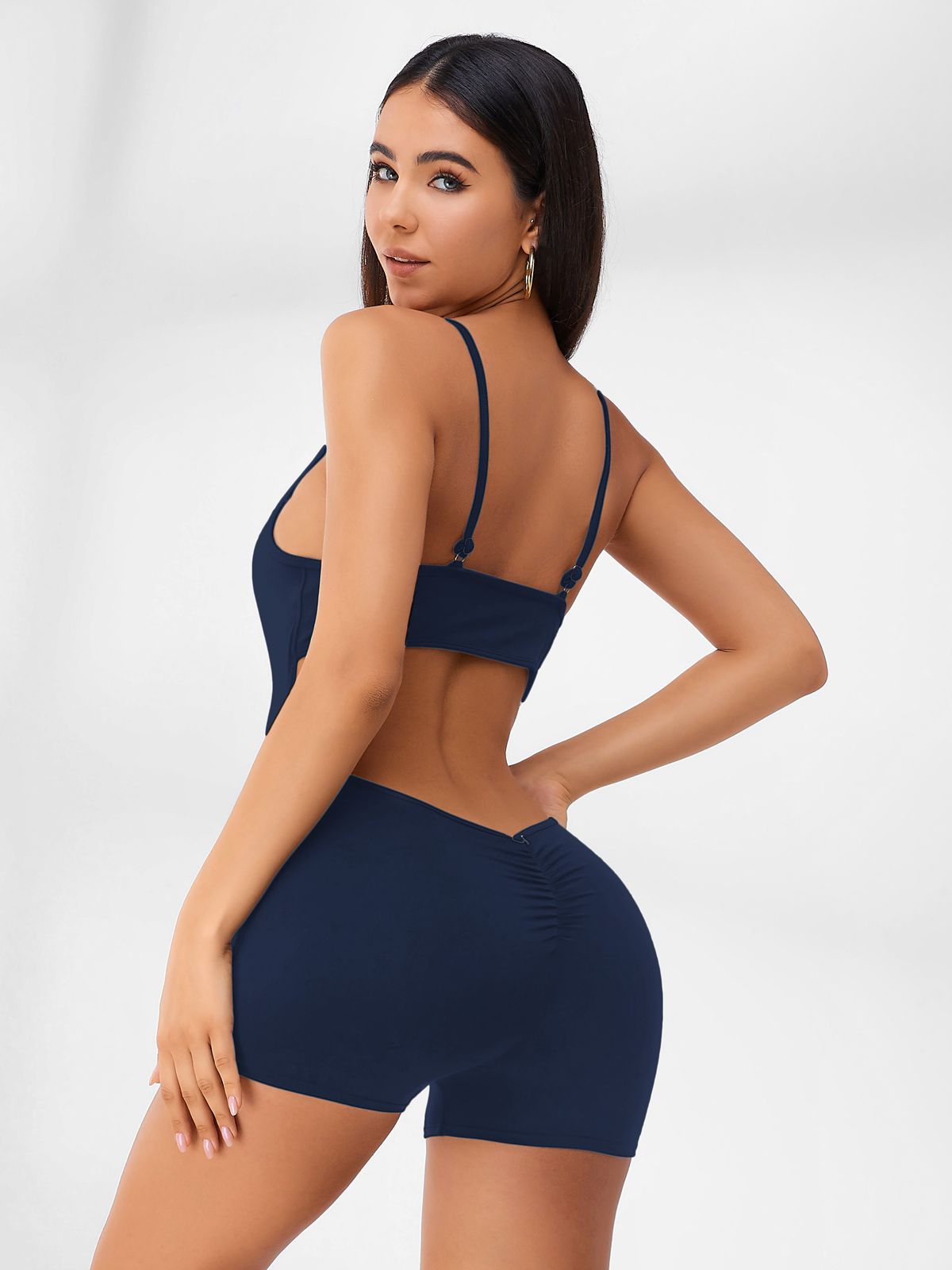 ZASUWA Female Hollow Out U-collar Scrunch Bum Romper