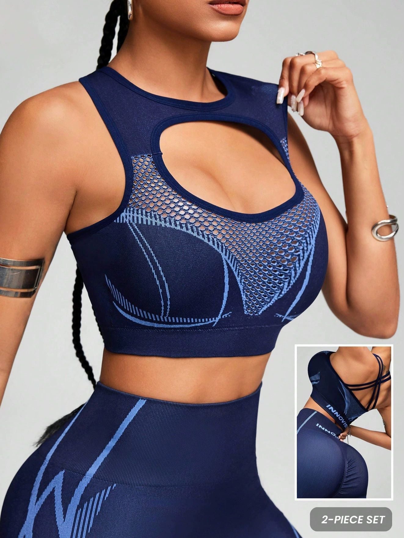 ZASUWA Female Contrast Color Hollow Out Cross Back Fishnet Push Up Design Tracksuit
