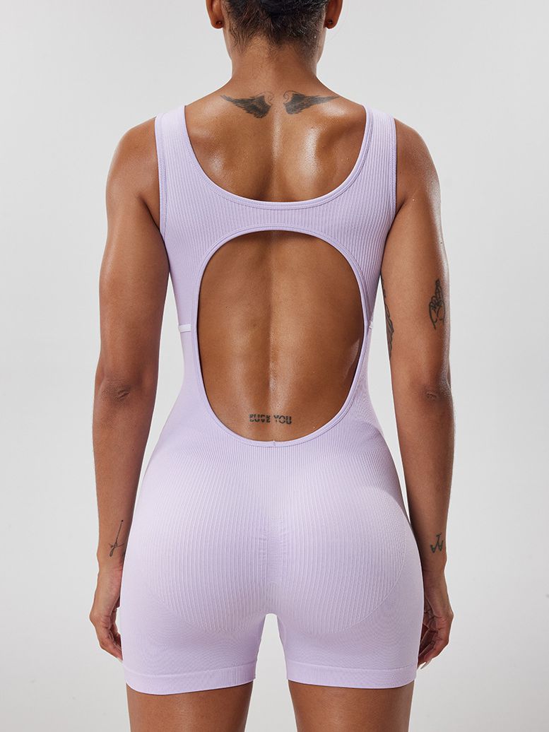 ZASUWA Female Hollow Out Elastic Tight Ribbed Romper