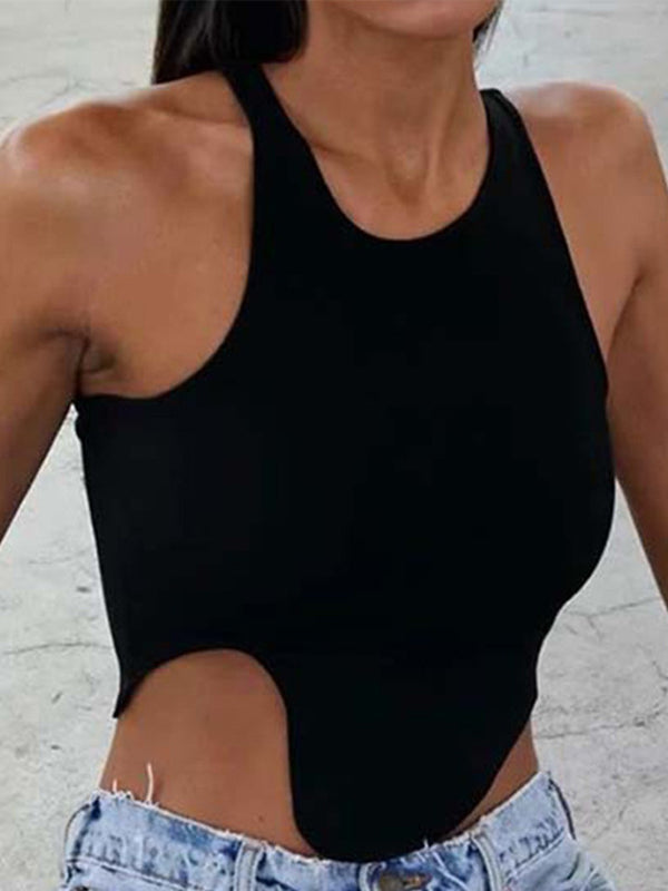 ZASUWA Female Sexy Round Neck Irregular Design Tanks