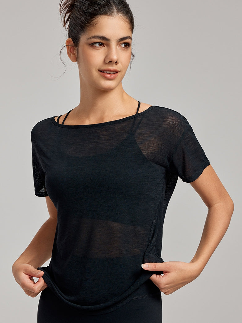 ZASUWA Female Solid Color Breathable Smock Without Bras Short Sleeves