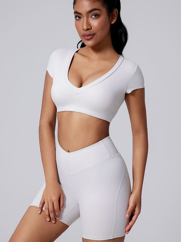 ZASUWA Female Deep V Solid Color Backless Short Sleeves