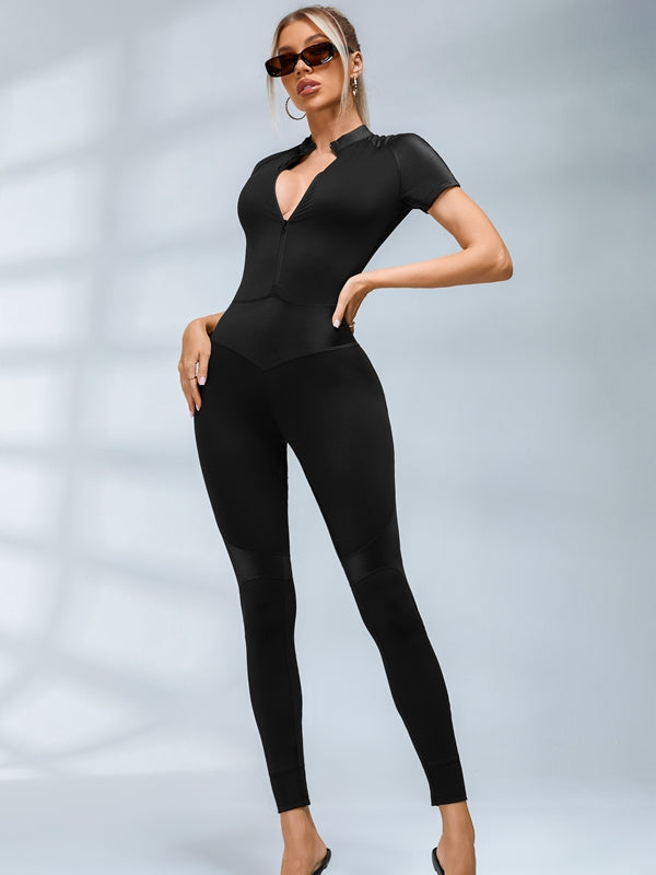 ?ZASUWA Female PU Half Zipper Peach Booty Jumpsuit