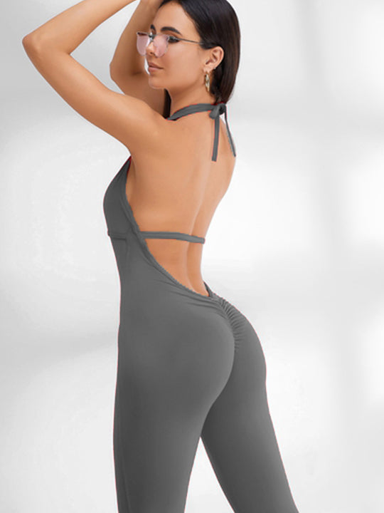 ZASUWA Female Deep V-neck Halter Scrunch Bum Jumpsuit