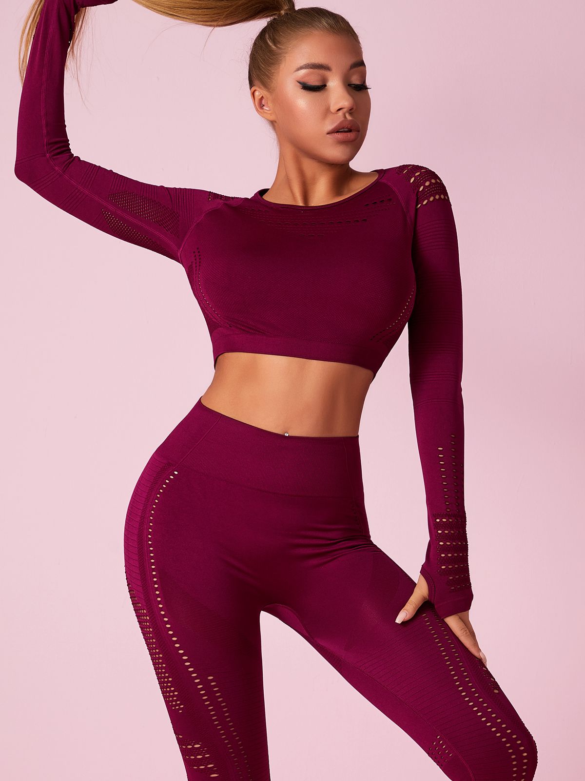 ZASUWA Female Knit Seamless Net Solid Color High-waist Tracksuit