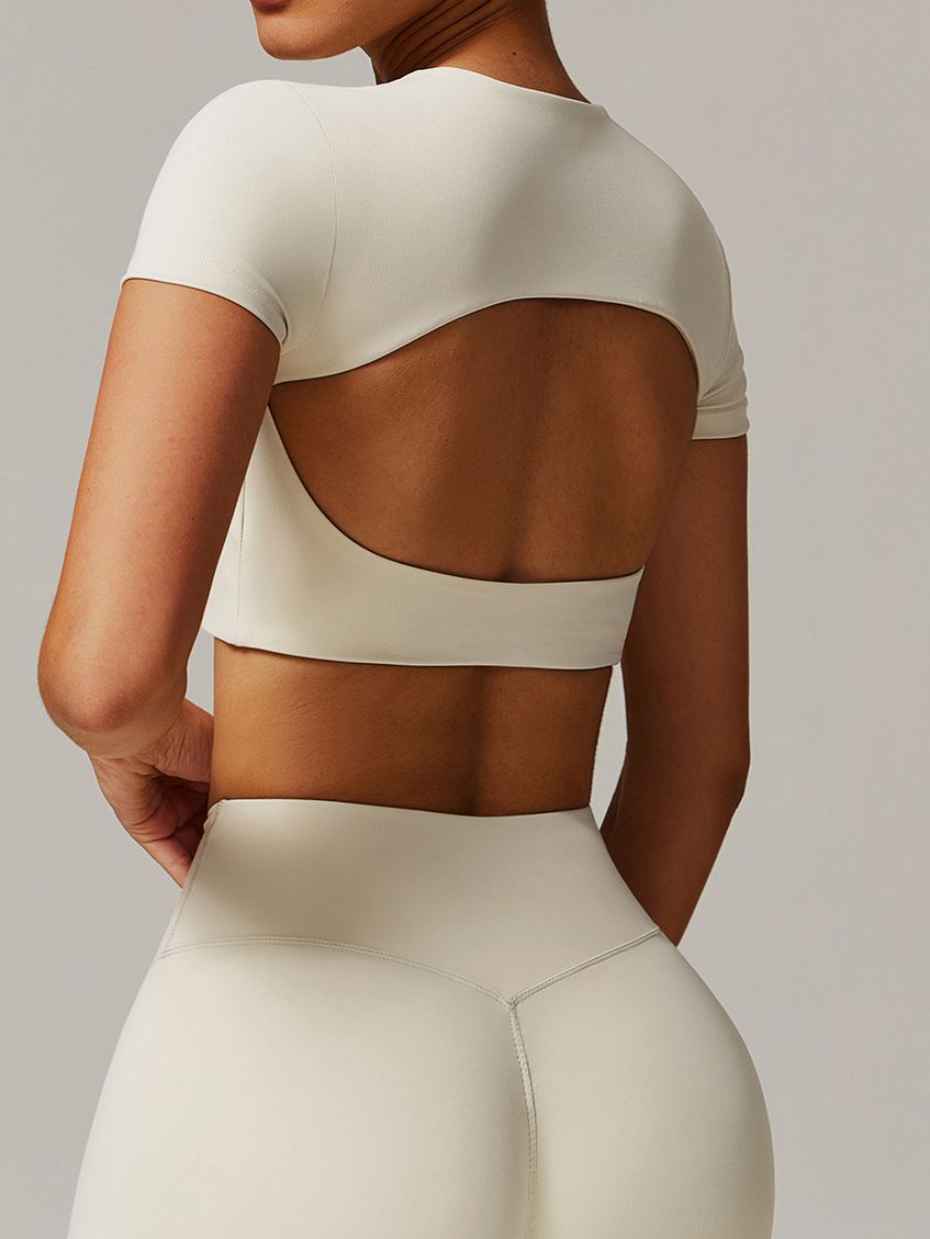 ZASUWA Female Solid Color Backless with Pads Cropped Short Sleeves