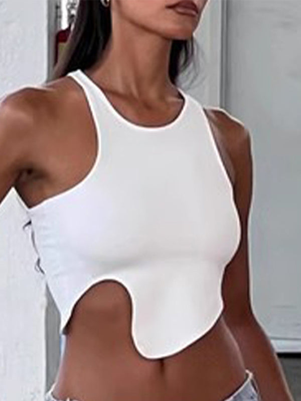ZASUWA Female Sexy Round Neck Irregular Design Tanks