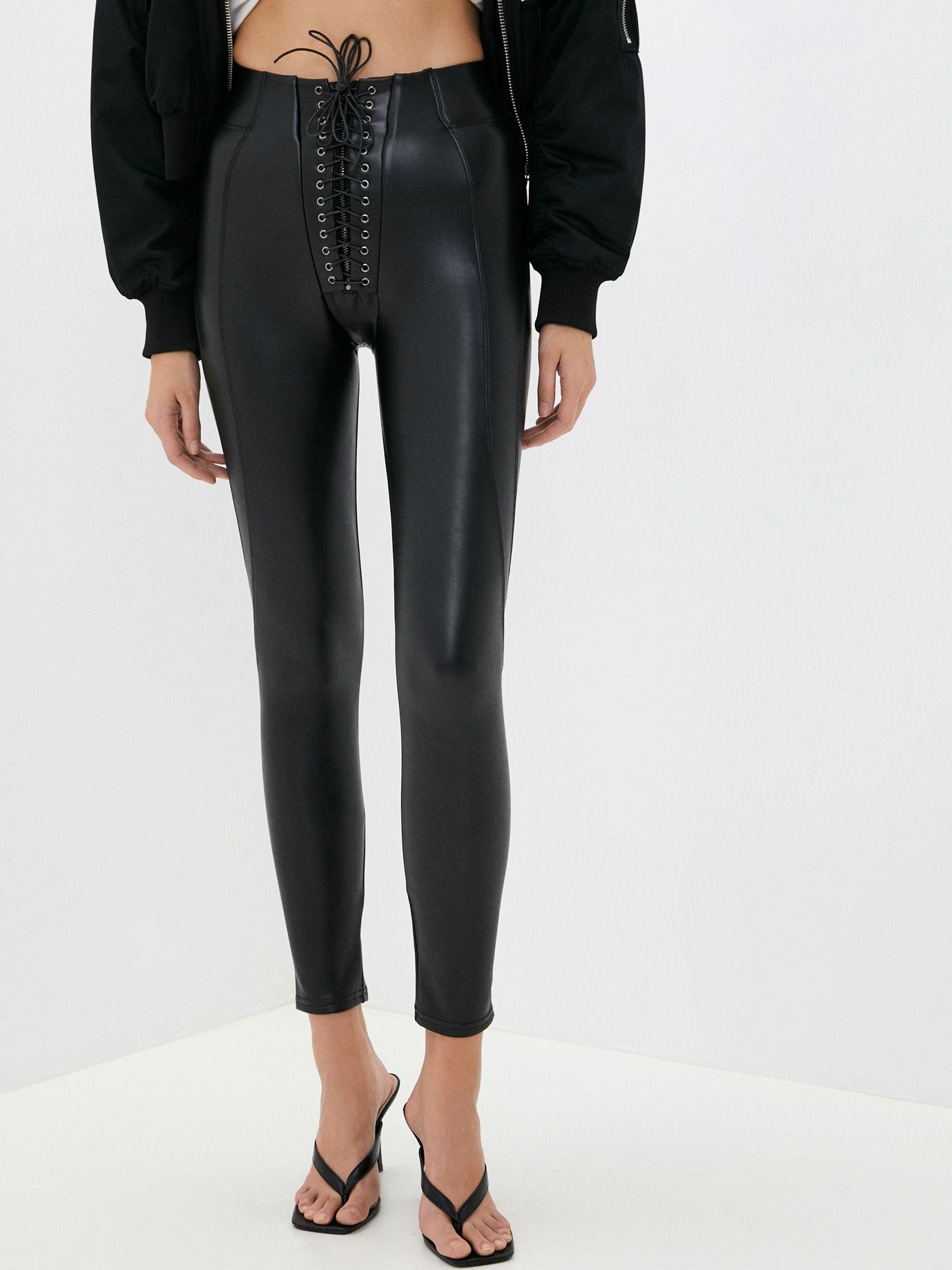 ❤ZASUWA Female Sexy Faux Leather Push Up Design Lace-up Leggings