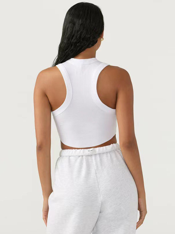 ZASUWA Female Solid Color Ribbed Elastic Tight with Chest Pads Tank