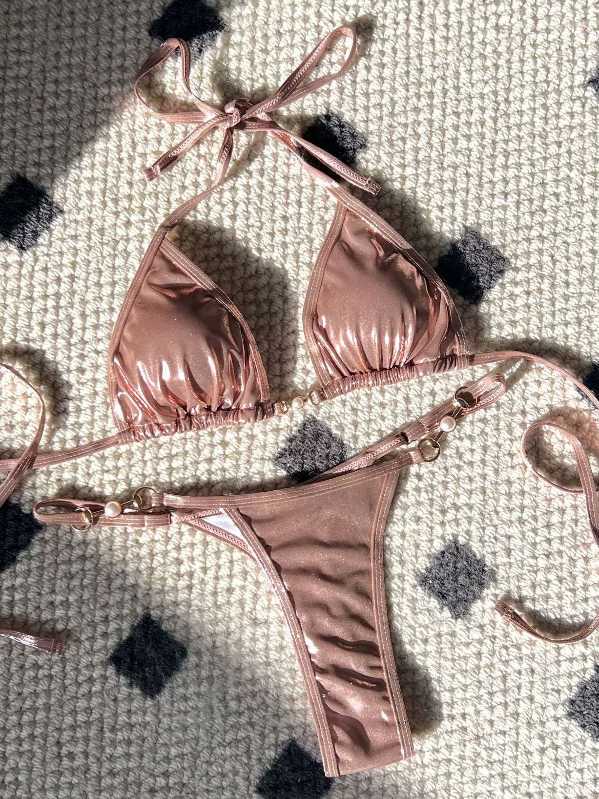 ZASUWA Female Sexy Glossy Pearl Beach Bikini Set