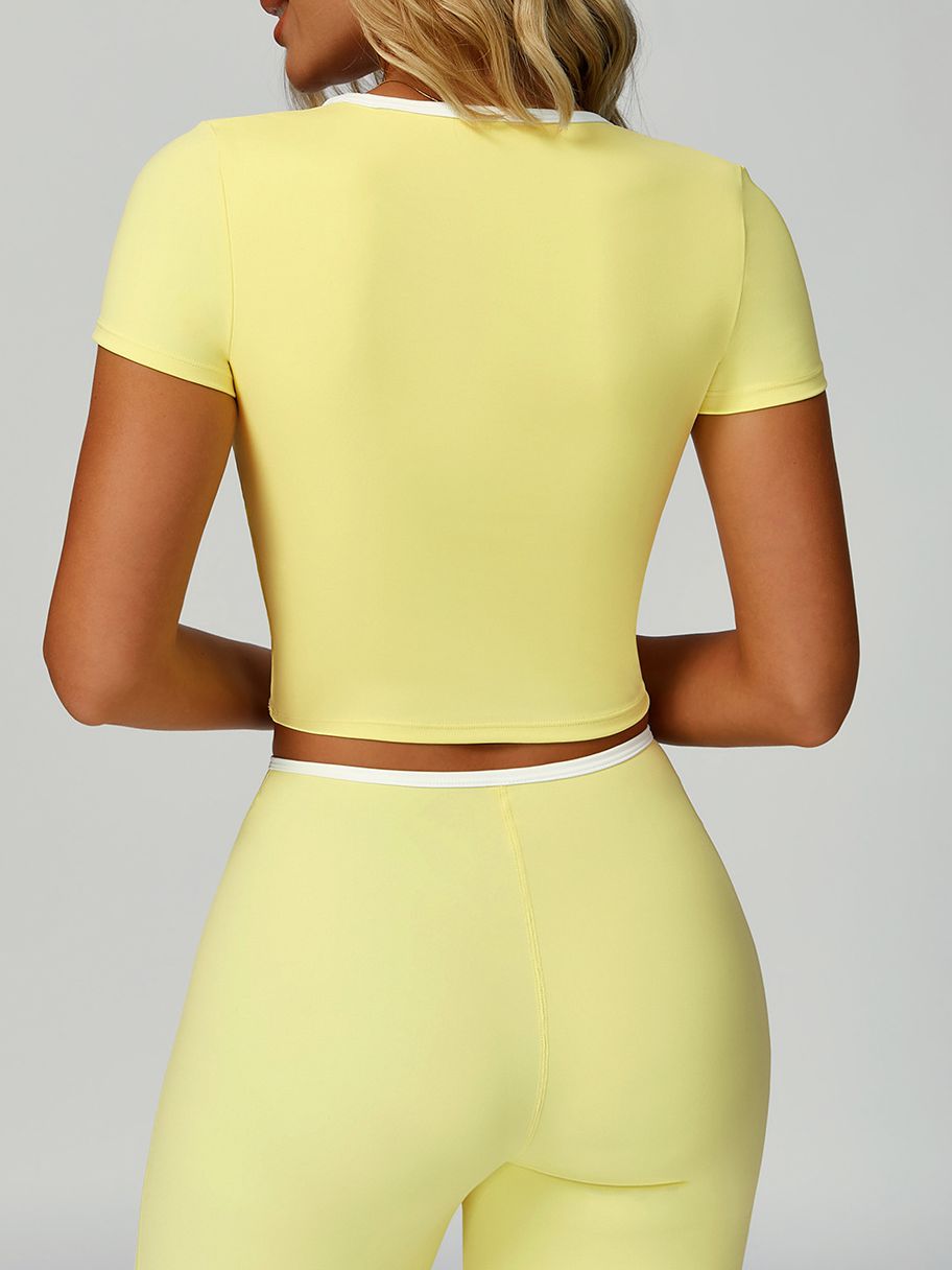 ZASUWA Female Contrast Color V-neck Lace-up Short Sleeves