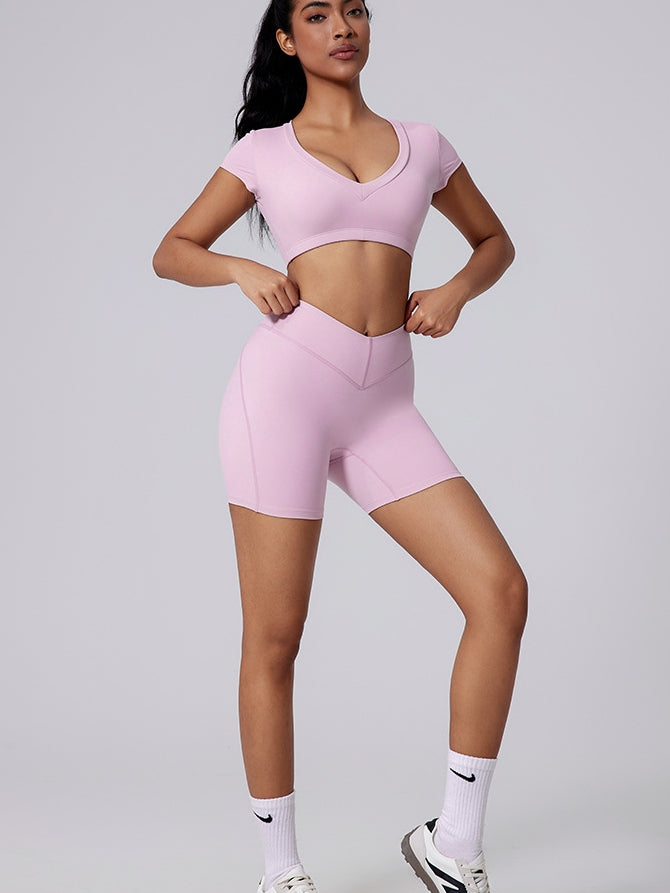 ZASUWA Female Deep V Solid Color Backless Short Sleeves
