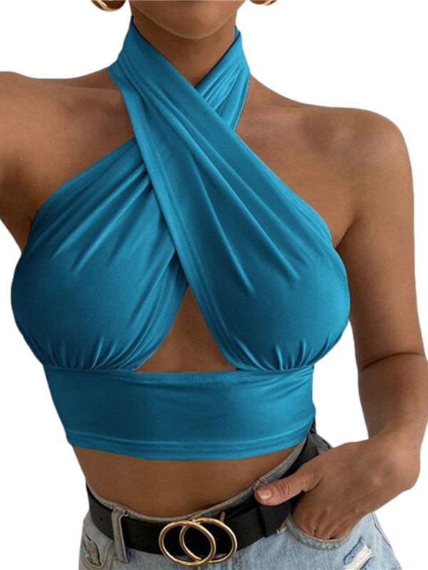 ZASUWA Female Sexy Cross Halter Hollow Out Backless Tanks