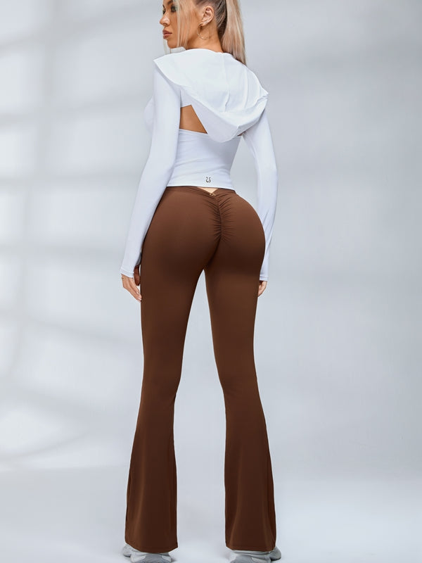 ZASUWA Female Deep V Back Scrunch Bum Flare Hooded Tracksuit
