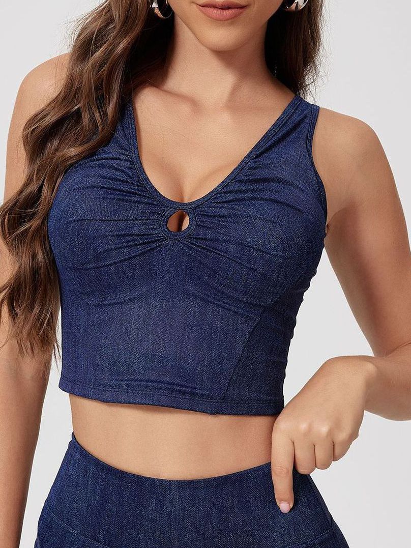 ZASUWA Female Denim Hollow Out Sexy U Collar Tank