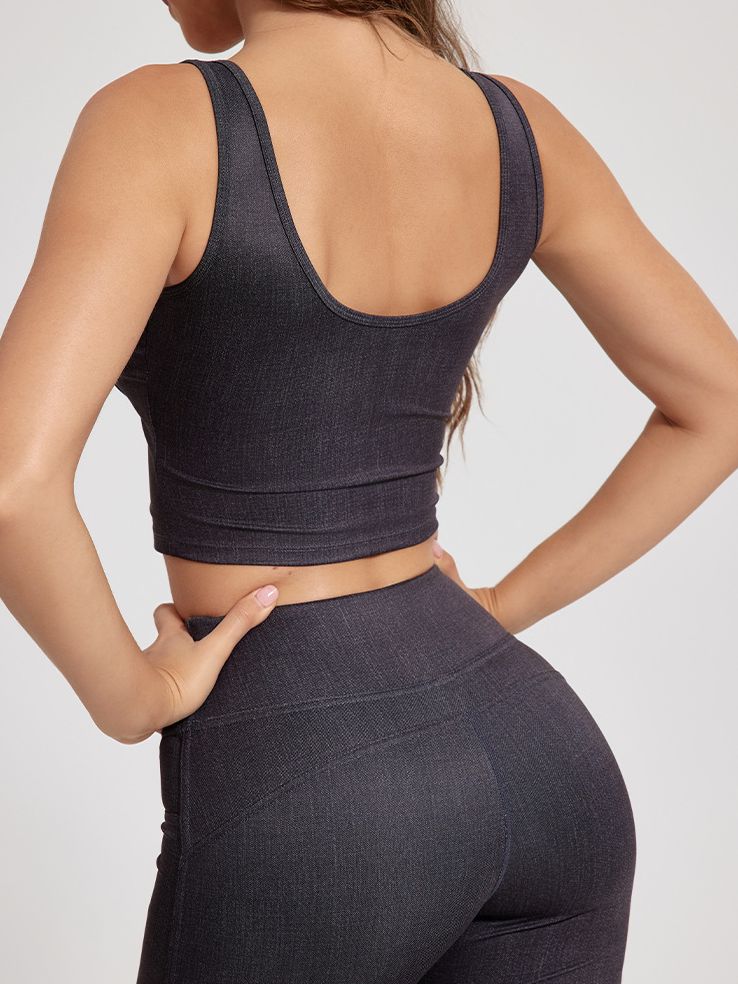 ZASUWA Female Denim Hollow Out Sexy U Collar Tank