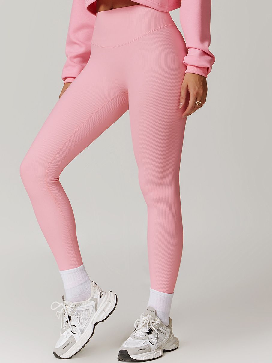 ZASUWA Female Ribbed High-waisted Hip-lift Quick Dry Elastic Tight Leggings