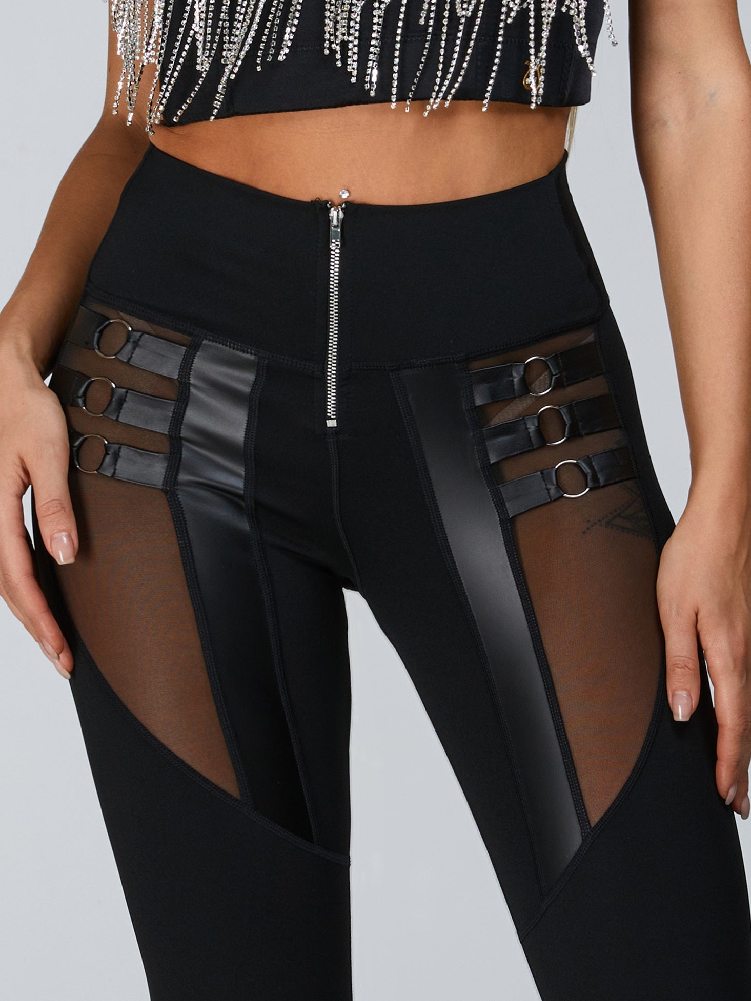 ?ZASUWA Female “Stitching Sexy” Cutout Mesh Beading Tassel Corset Tracksuit