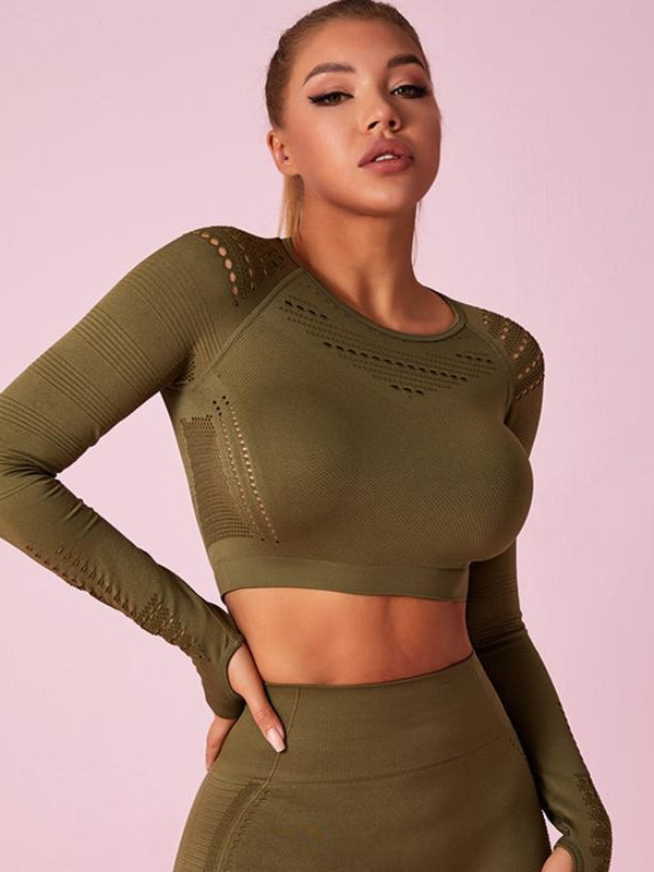ZASUWA Female Knit Seamless Net Solid Color High-waist Tracksuit