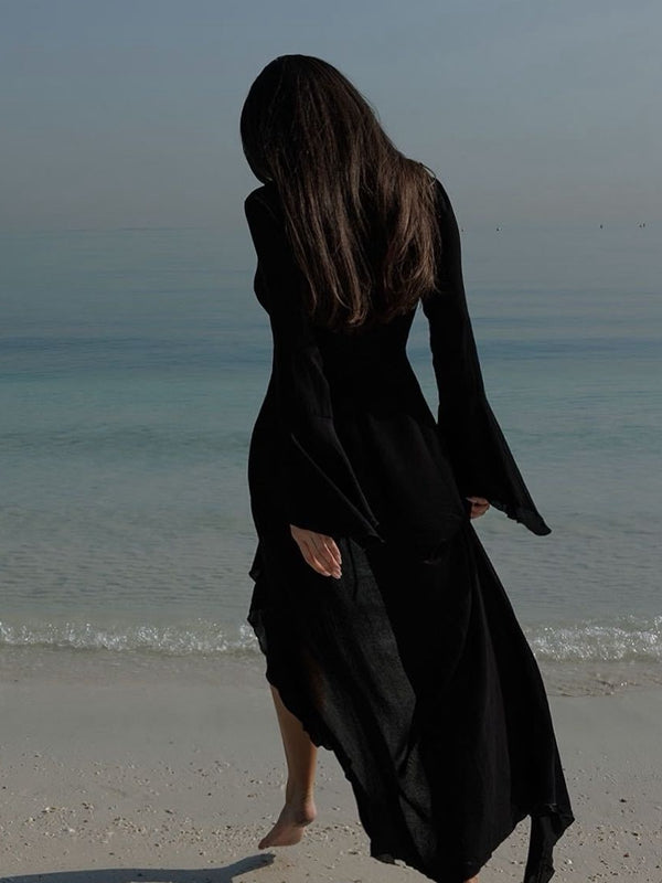 ZASUWA Female Sexy Mesh Swimwear Without Bikini Set Cover-up Oversized Hem Dress