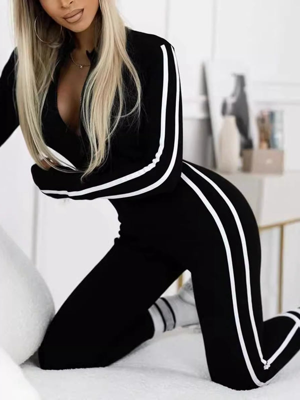 ZASUWA Female Contrast Color Stripes Zipper Jumpsuit
