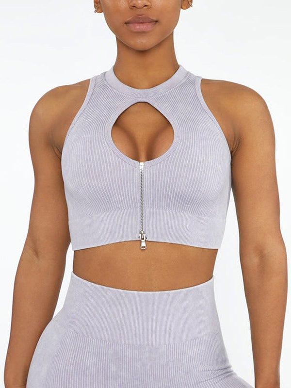 ZASUWA Female Zip Hollow Out Ribbed Sports Bras