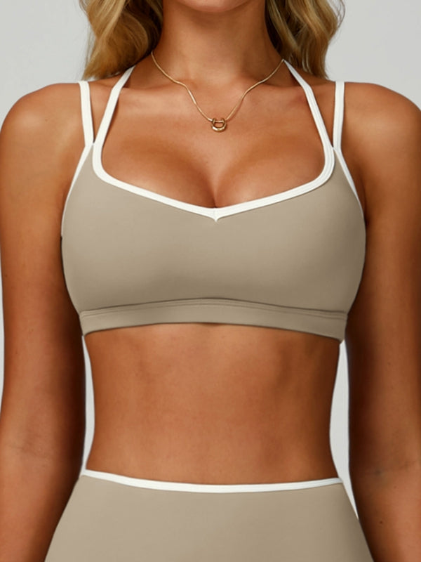 ZASUWA Female Contrast Color Cross Back Sports Bras