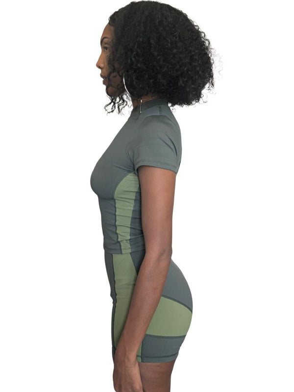 ZASUWA Female Contrast Color Zipper Elastic Tight Short Tracksuit