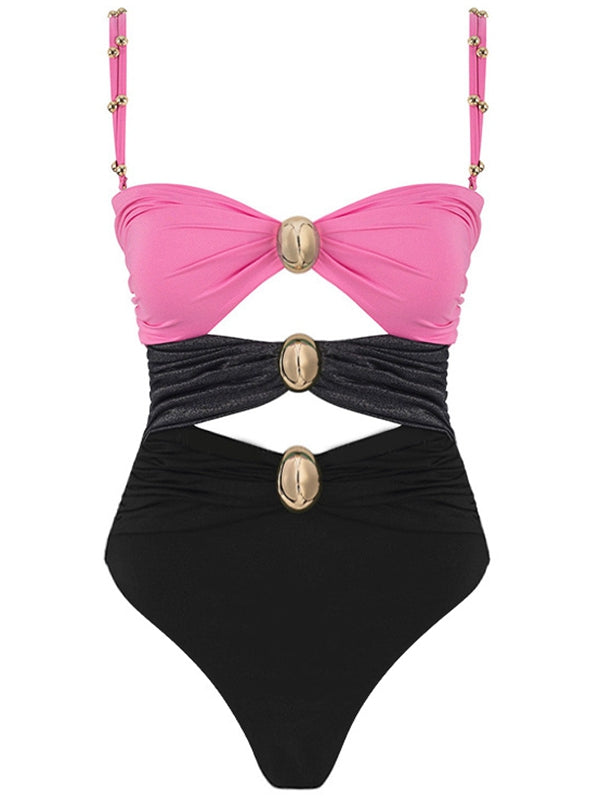 ZASUWA Female Contast Color Unique Cutout  Button One Piece