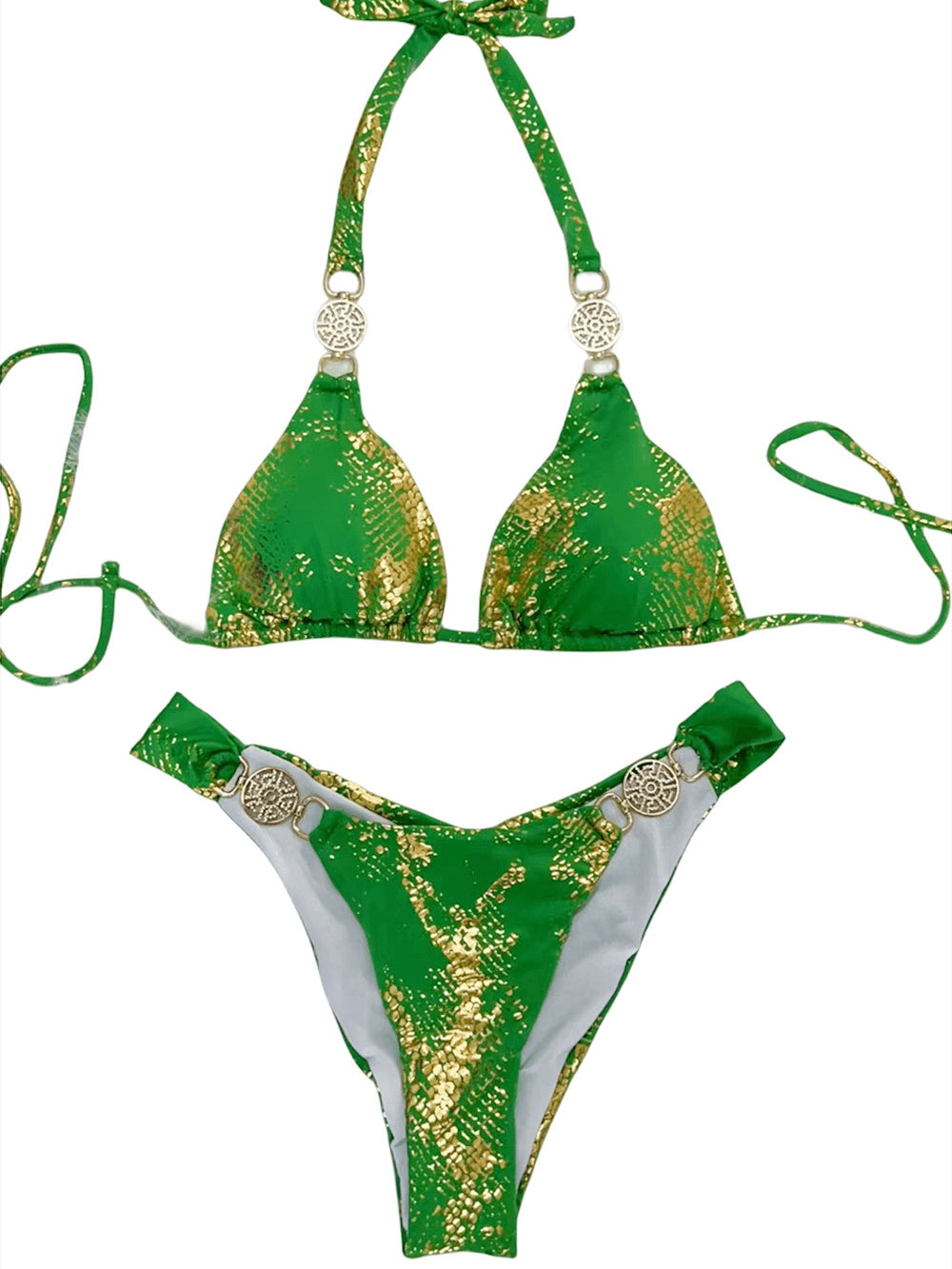 ZASUWA Female Snake Print Faux Leather Bikini Set