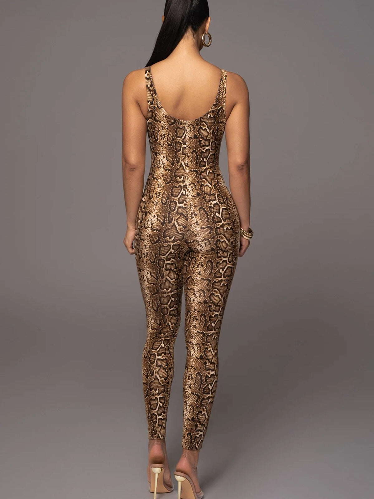 ?ZASUWA Female Leopard Print U Collar Jumpsuit
