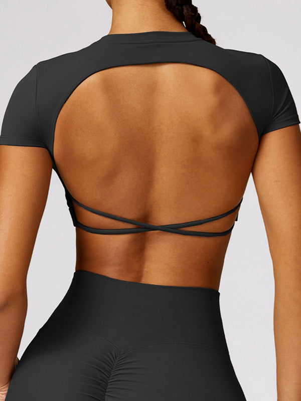 ZASUWA Female Cross Back Backless Cropped Short Sleeves