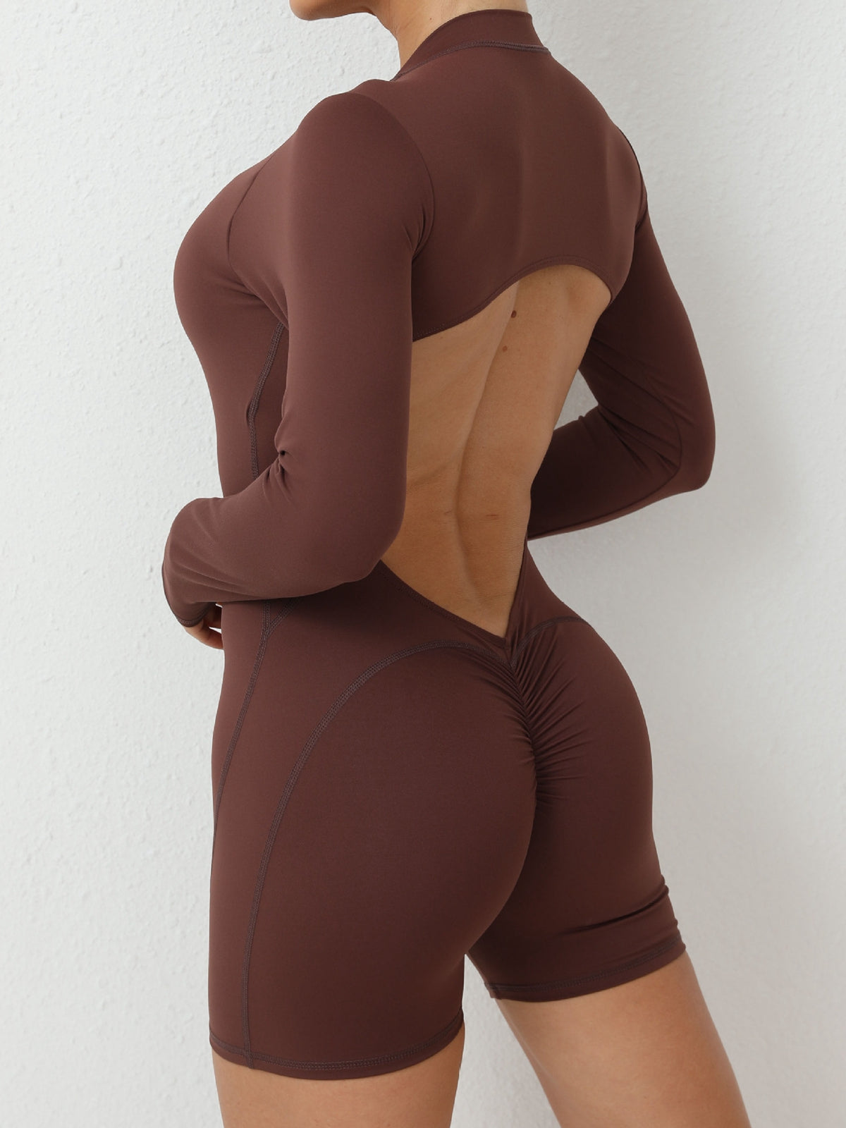 ZASUWA Female Zipper Backless Scrunch Bum With Pads Romper