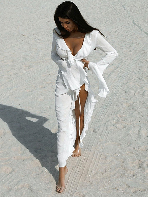 ZASUWA Female Sexy Mesh Swimwear Without Bikini Set Cover-up Oversized Hem Dress