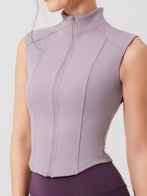 ZASUWA Female Fleece Stand Up Collar Zipper Tank
