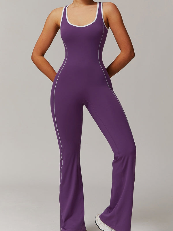 ZASUWA Female Backless Stripes Flare Jumpsuit