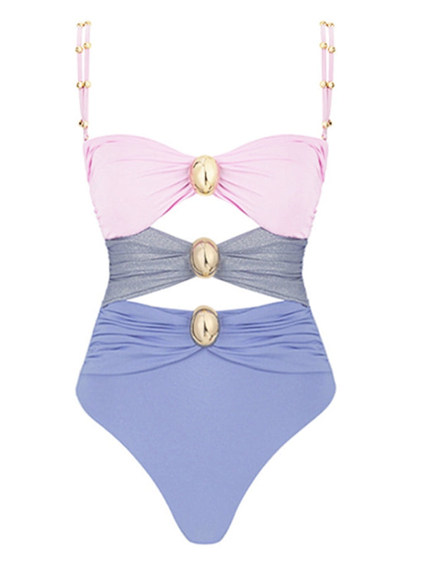 ZASUWA Female Contast Color Unique Cutout  Button One Piece