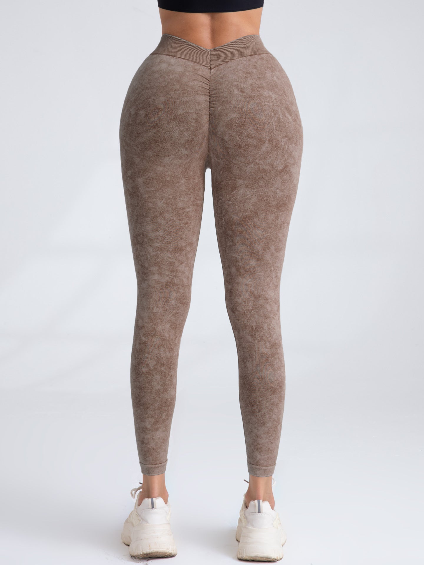 ZASUWA Female Denim Deep V Back Scrunch Bum Leggings