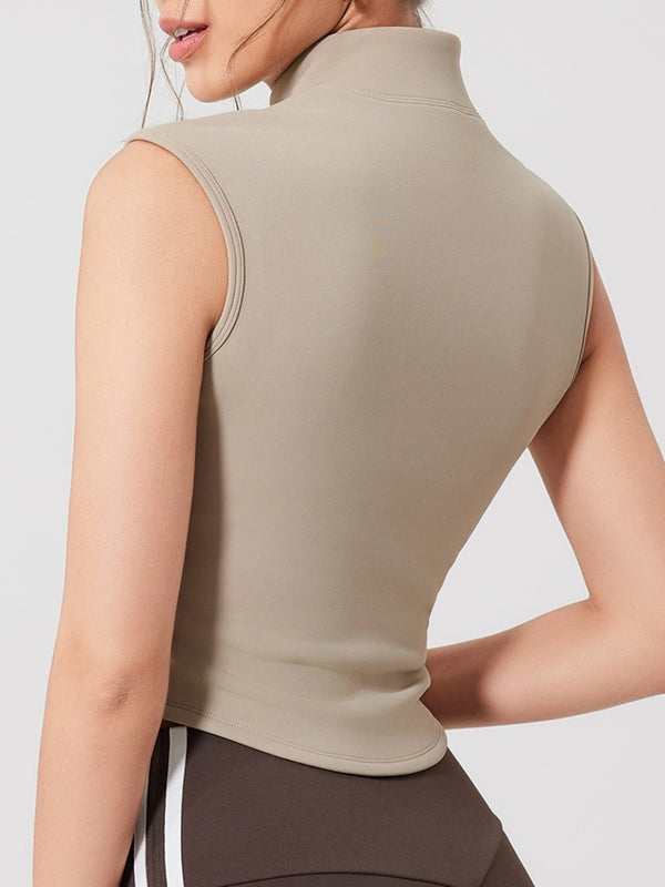 ZASUWA Female Fleece Stand Up Collar Zipper Tank