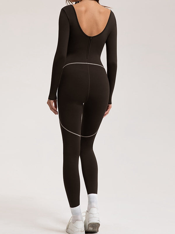 ZASUWA Female Fleece Zipper Stripes Long Sleeves Jumpsuit