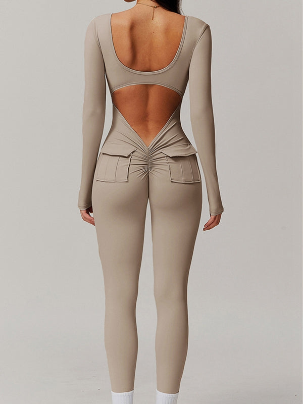 ZASUWA Female Sexy Cutout Pocket Booty Cargo Jumpsuit
