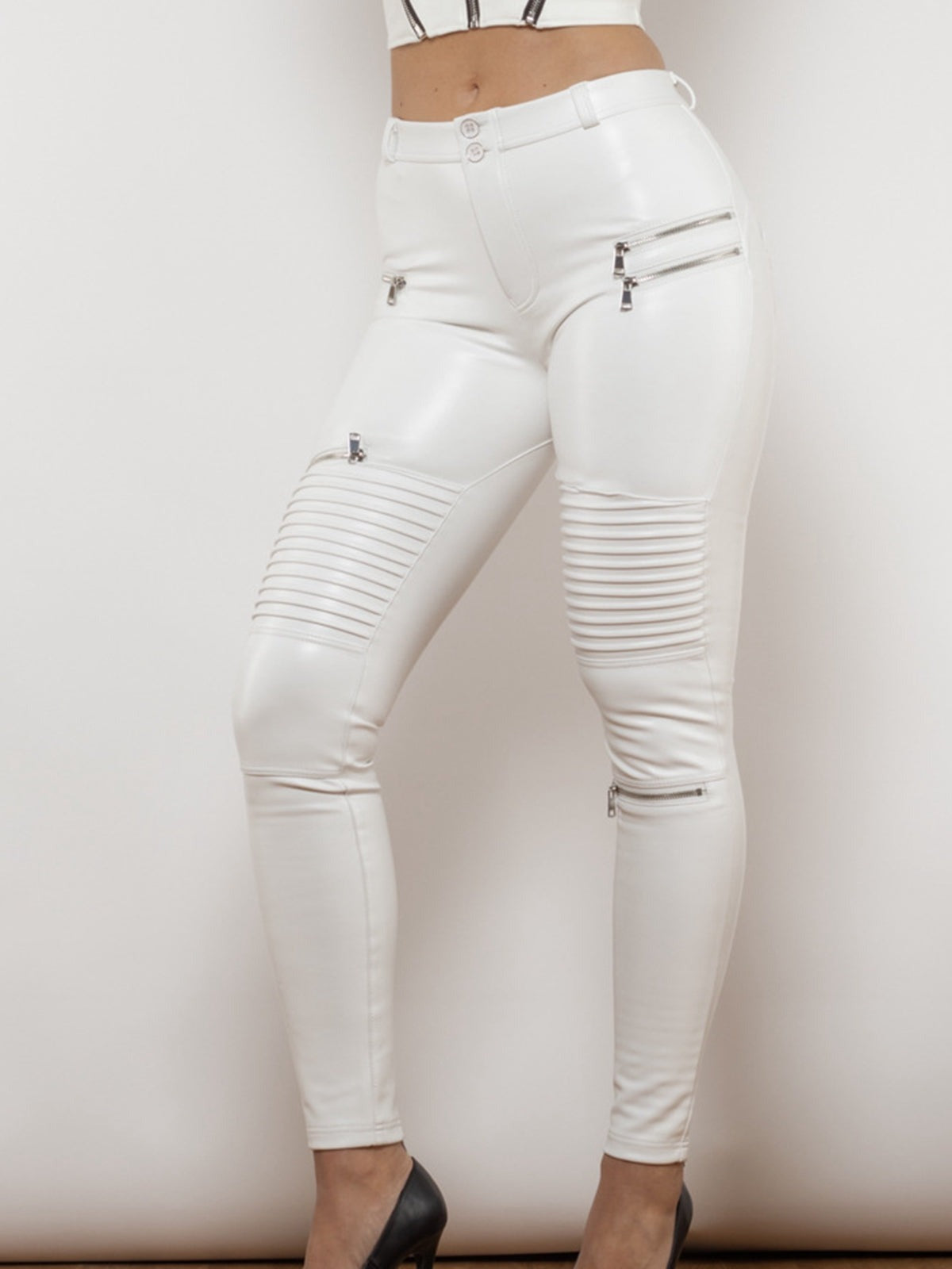 ZASUWA Female Glossy Zipper Pocket Folds Hip-lift Leggings