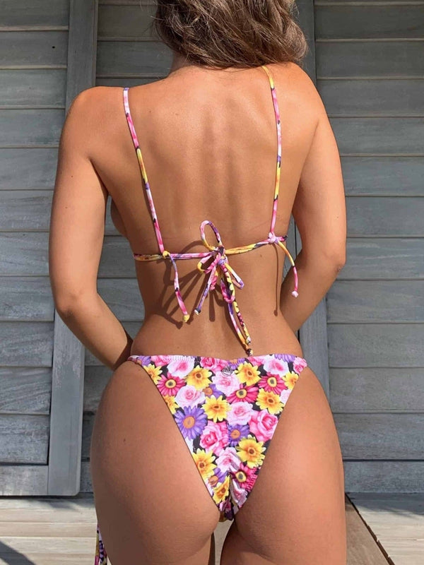 ZASUWA Female Sexy Flower Print Lace-up Bikini Set