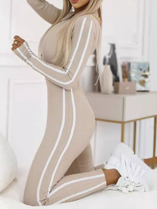 ZASUWA Female Contrast Color Stripes Zipper Jumpsuit