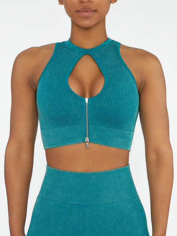 ZASUWA Female Zip Hollow Out Ribbed Sports Bras